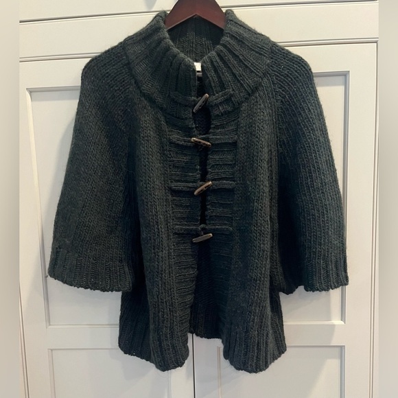 Loft Wool Alpaca Blend Chunky Knit Poncho/ Cardigan Dark Green Size Small - Picture 1 of 10